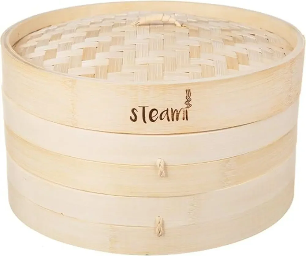 Bamboo Steamer Basket (10 inch) with Liners and Recipe Guide